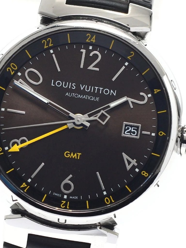 Louis Vuitton Tambour Q1155 Gmt Date Brown Dial Automatic Mens Watch957729